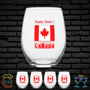 Canada and Canadian Flag Red Personalisation Stemless Wine Glass
