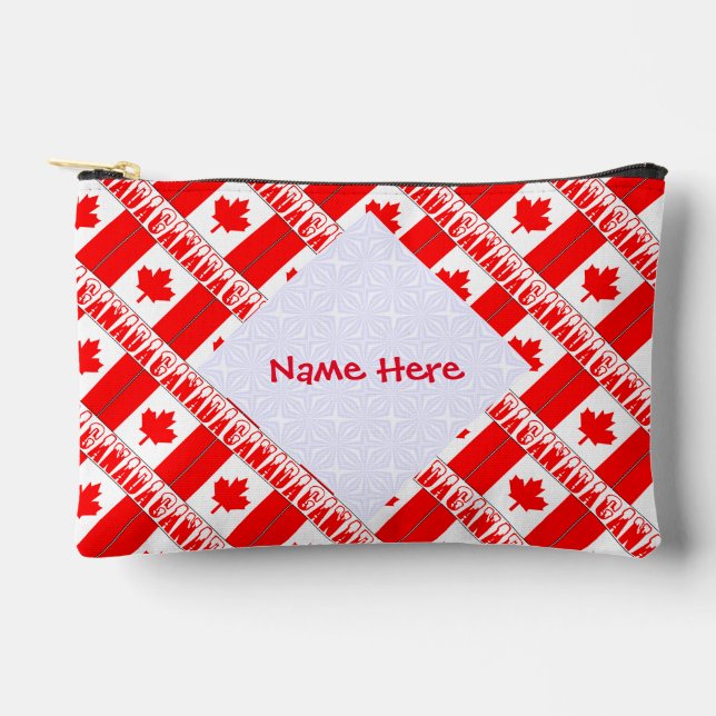 Canada and Canadian Flag Tiled Red Personalisation Accessory Pouch (Front)