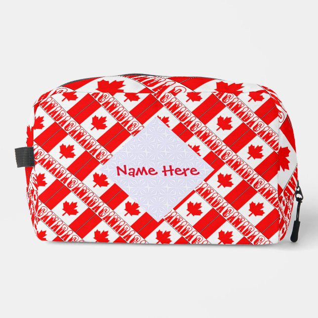 Canada and Canadian Flag Tiled Red Personalisation Dopp Kit (Front)