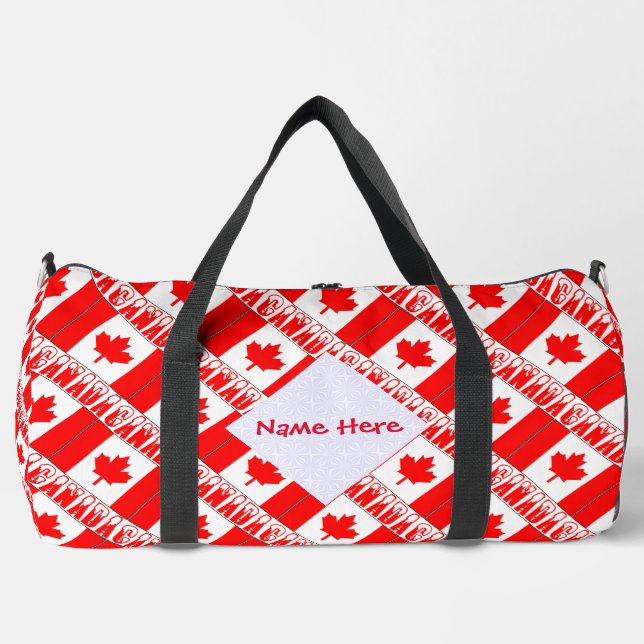 Canada and Canadian Flag Tiled Red Personalisation Duffle Bag (Front)