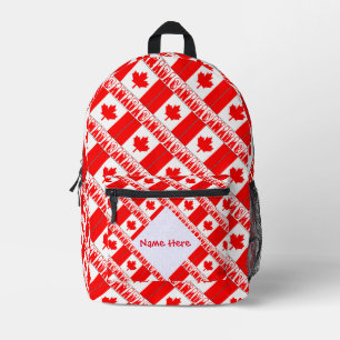 Canada and Canadian Flag Tiled Red Personalisation Printed Backpack
