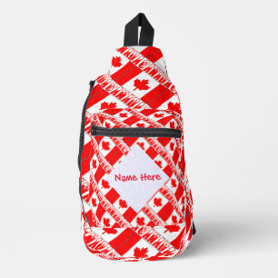 Canada and Canadian Flag Tiled Red Personalisation Sling Bag