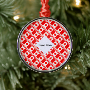 Canada and Canadian Flag Tiled with Your Name Metal Tree Decoration