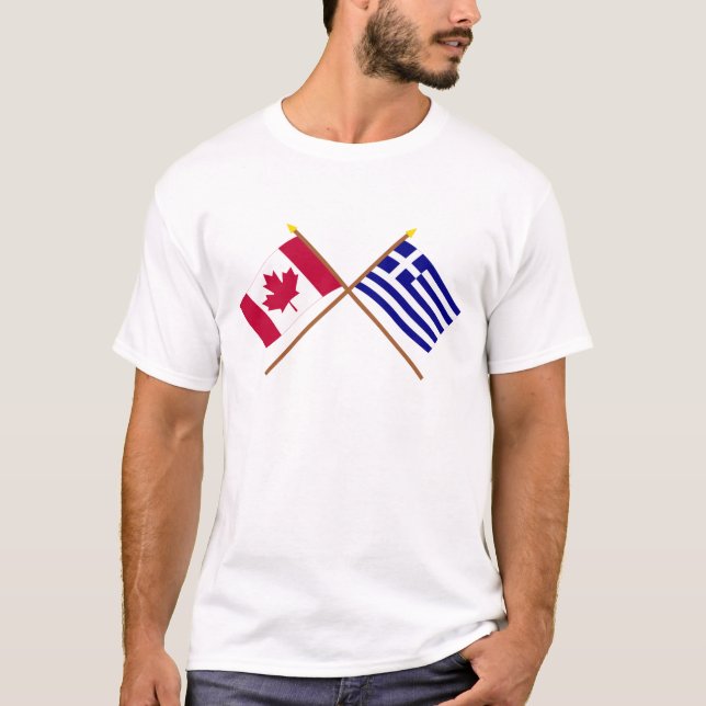 Canada and Greece Crossed Flags T-Shirt (Front)