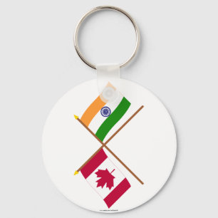 Canada and India Crossed Flags Key Ring