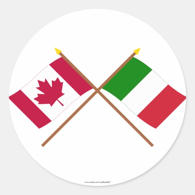 Canada and Italy Crossed Flags Classic Round Sticker (Front)