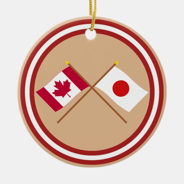 Canada and Japan Crossed Flags Ceramic Tree Decoration (Front)
