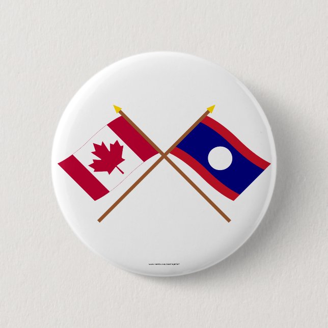 Canada and Laos Crossed Flags 6 Cm Round Badge (Front)