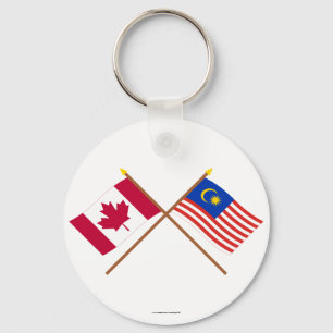 Canada and Malaysia Crossed Flags Key Ring