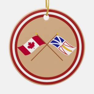 Canada and Newfoundland Crossed Flags Ceramic Tree Decoration