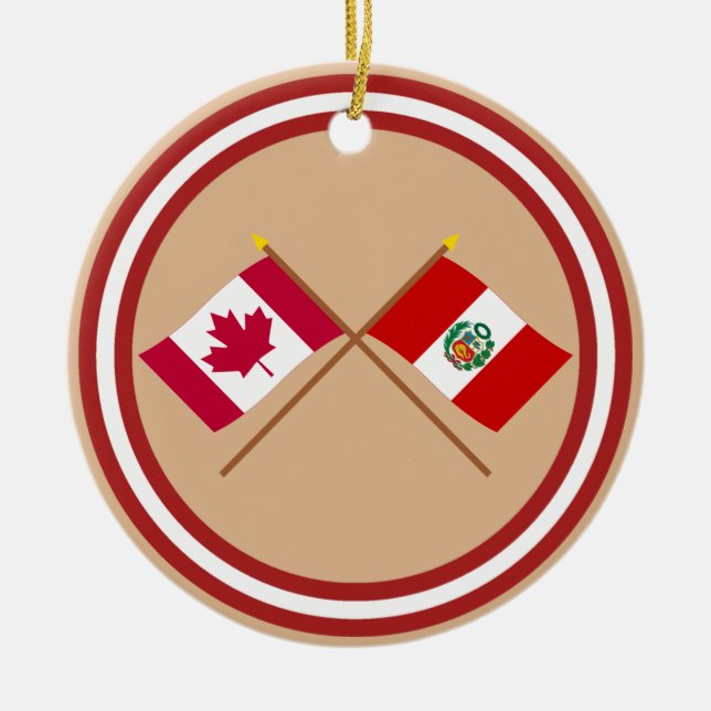 Canada and Peru Crossed Flags Ceramic Tree Decoration (Front)