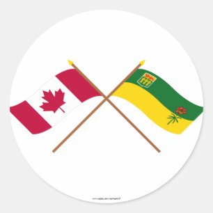 Canada and Saskatchewan Crossed Flags Classic Round Sticker