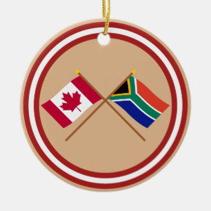 Canada and South Africa Crossed Flags Ceramic Tree Decoration