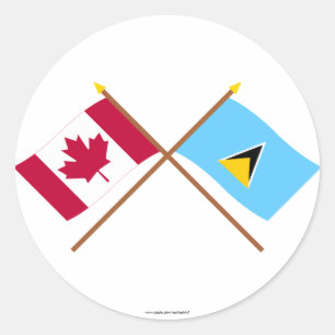 Canada and St Lucia Crossed Flags Classic Round Sticker