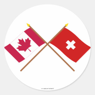 Canada and Switzerland Crossed Flags Classic Round Sticker