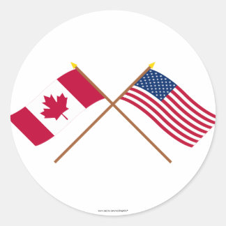 Canada and the United States Crossed Flags Classic Round Sticker