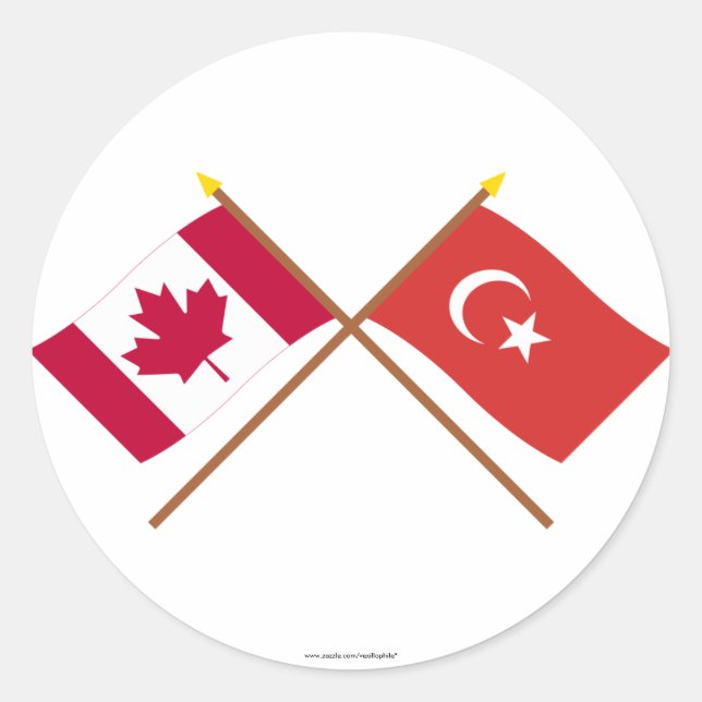 Canada and Turkey Crossed Flags Classic Round Sticker (Front)