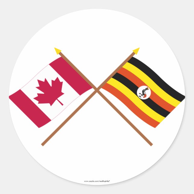 Canada and Uganda Crossed Flags Classic Round Sticker (Front)