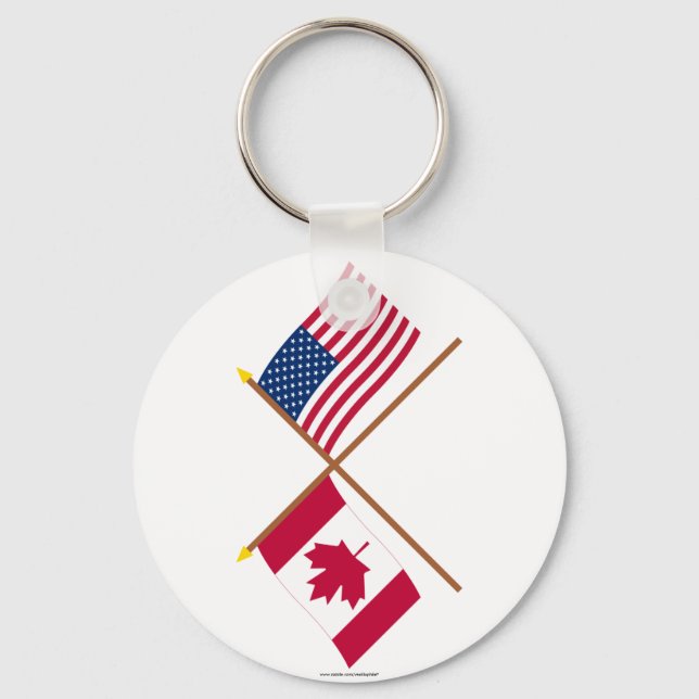 Canada and United States Crossed Flags Key Ring (Front)
