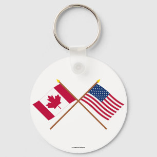 Canada and United States Crossed Flags Key Ring