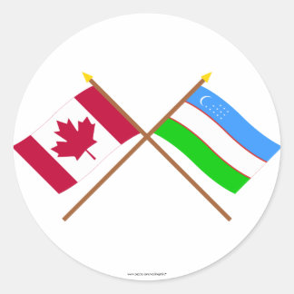 Canada and Uzbekistan Crossed Flags Classic Round Sticker