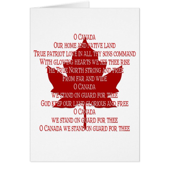 Canada Anthem Card Canada Card Personalised (Front)