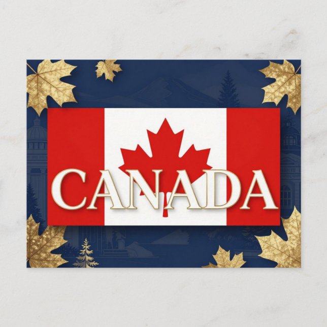🍁 CANADA Blue Gold Maple Leaf Postcard (Front)