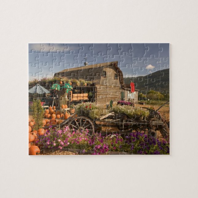 CANADA, British Columbia, Enderby. Log Barn Jigsaw Puzzle (Horizontal)