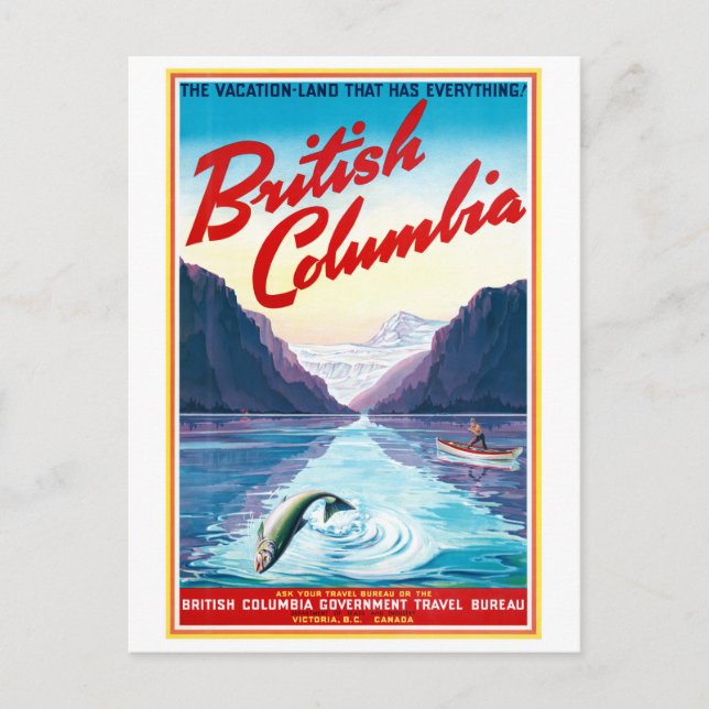 Canada British Columbia Vintage Poster Restored Postcard (Front)