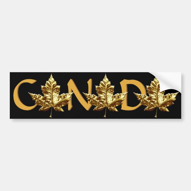 Canada Bumper Sticker Gold Maple Leaf Sticker (Front)