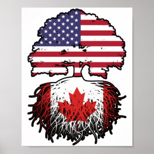Canada Canadian American USA Tree Roots Flag Poster