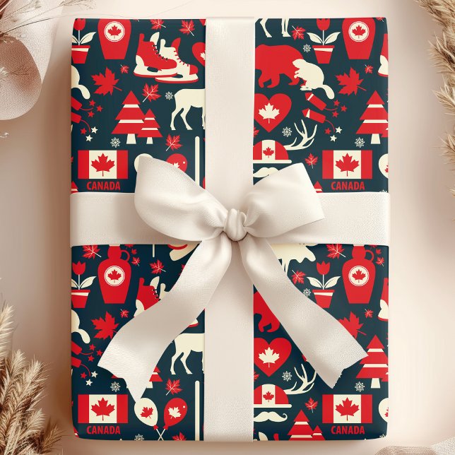 Canada Canadian Christmas Winter Moose Pattern Wrapping Paper (Creator Uploaded)