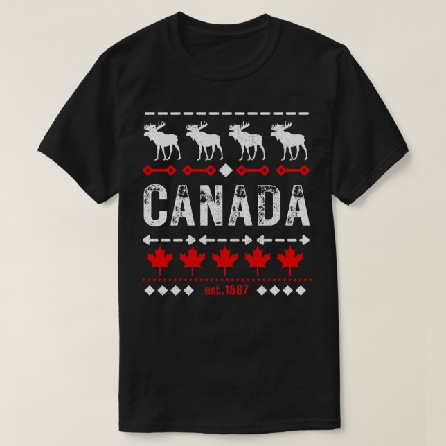 Canada Canadian Pattern Deer And Maple Leaf T-Shirt (Design Front)