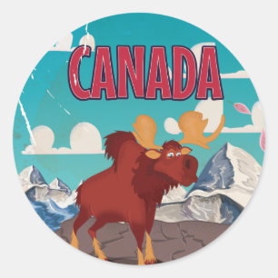 Canada Cartoon Vintage Moose Poster Classic Round Sticker