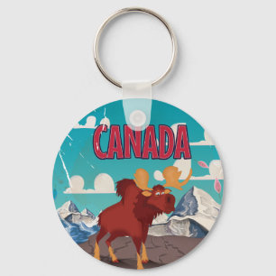 Canada Cartoon Vintage Moose Poster Key Ring