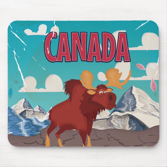 Canada Cartoon Vintage Moose Poster Mouse Mat (Front)