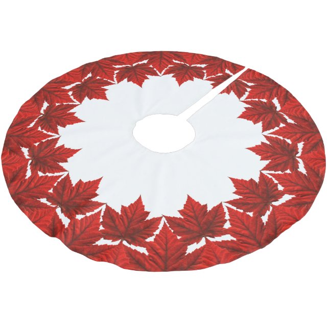 Canada Christmas Tree Skirt  Maple Leaf Decor (Angled)