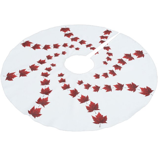 Canada Christmas Tree Skirt Maple Leaf Tree Skirt (Angled)