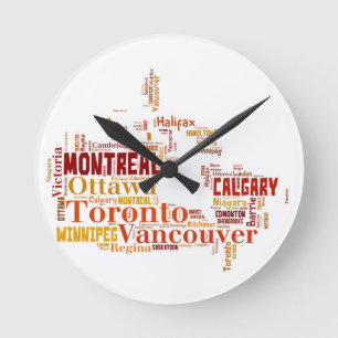 Canada Cities Word Art Round Clock