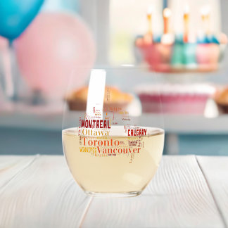 Canada Cities Word Art  Stemless Wine Glass