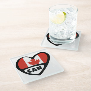 Canada Country Code Flag Heart, CAN Glass Coaster