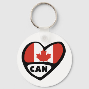 Canada Country Code Flag Heart Keyring, CAN Key Ring