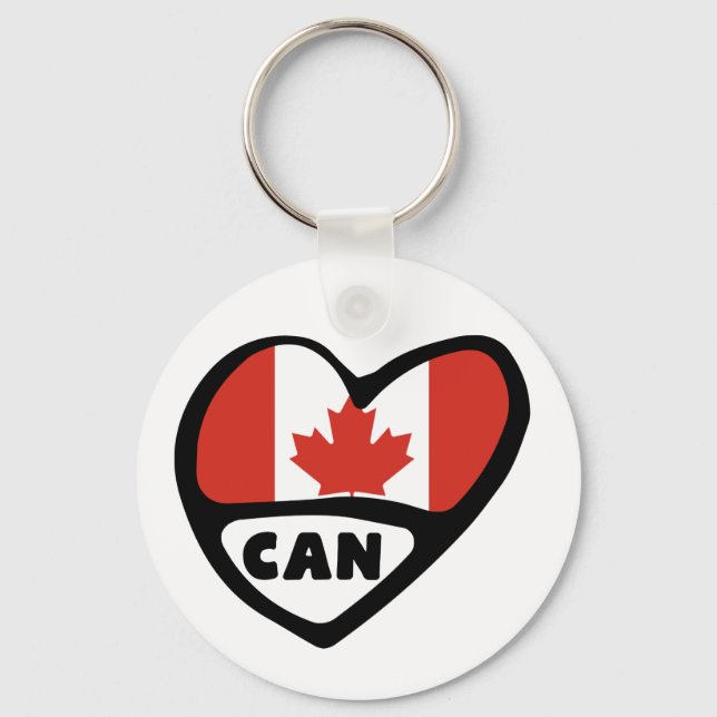 Canada Country Code Flag Heart Keyring, CAN Key Ring (Front)