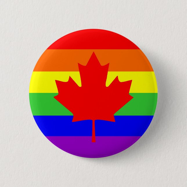 canada country gay proud rainbow flag 6 cm round badge (Front)