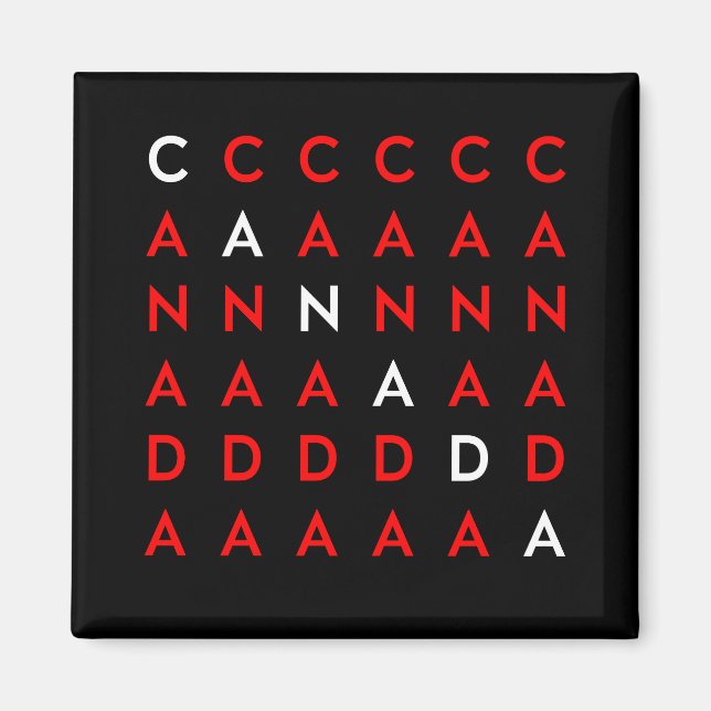 Canada Crossword Puzzle Grid Dark Colour Magnet (Front)