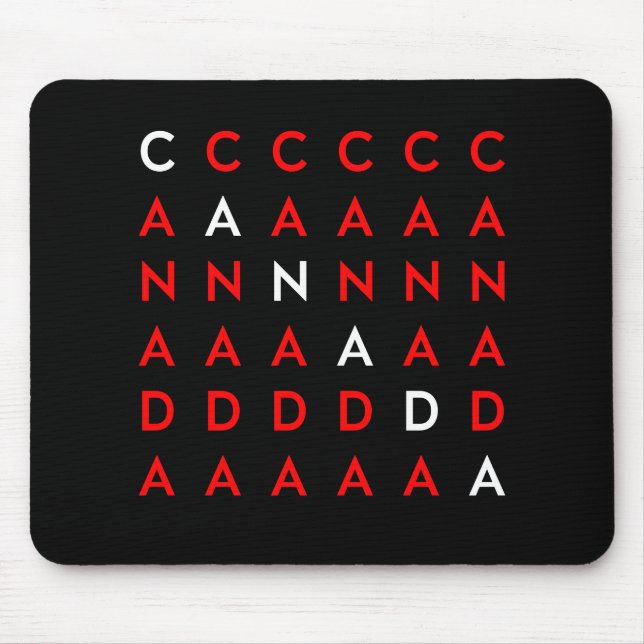 Canada Crossword Puzzle Grid Dark Colour Mouse Mat (Front)
