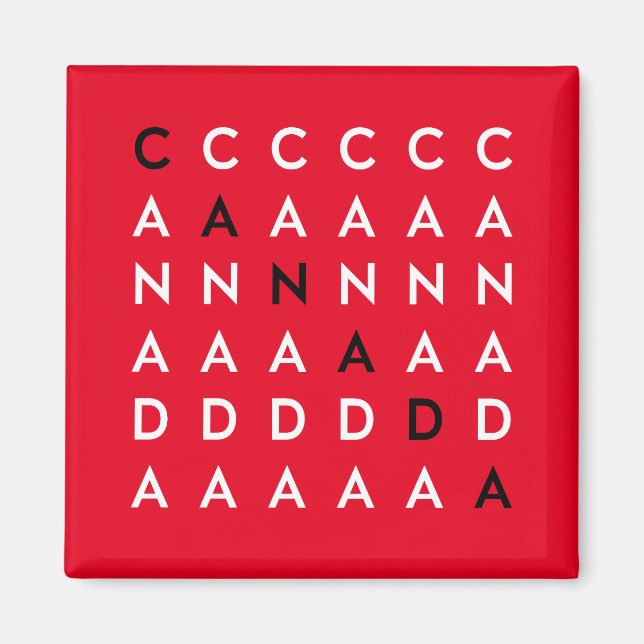 Canada Crossword Puzzle Grid Red Colour Magnet (Front)