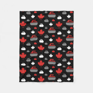 Canada Curling Rocks Fleece Blanket (Customizable)