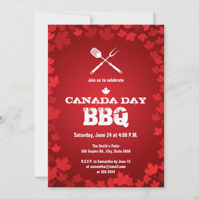 Canada Day BBQ white leaf Invitation (Front)