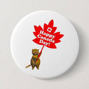 Canada Day Beaver and Maple Leaf 7.5 Cm Round Badge